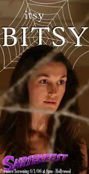 Dark flyer for an Itsy Bitsy screening with a spider graphic and white event text.